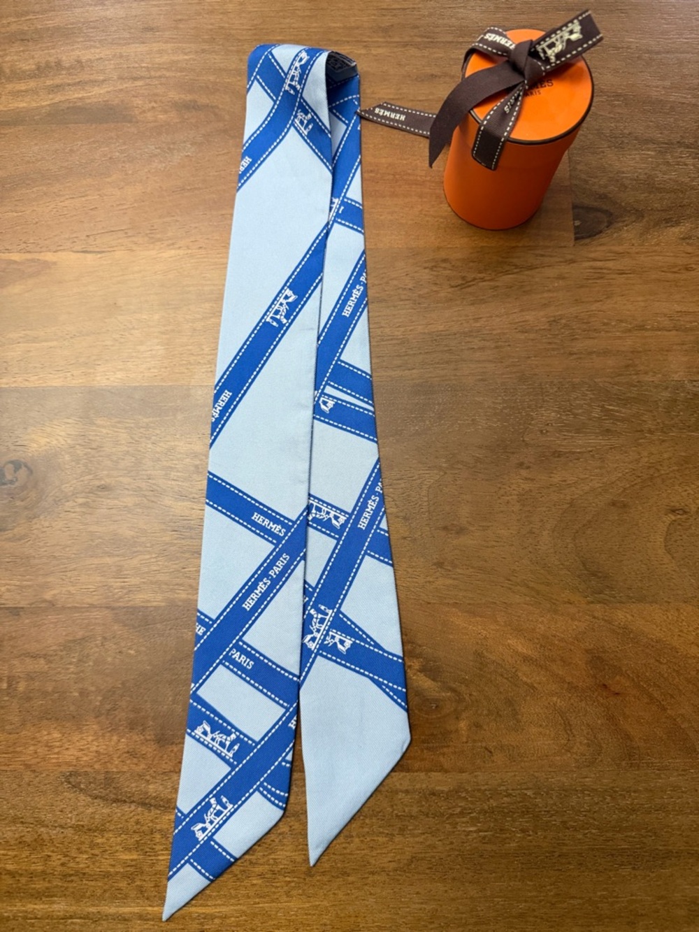 Hermes Bolduc Twilly Scarf in Light Blue & Royal Blue